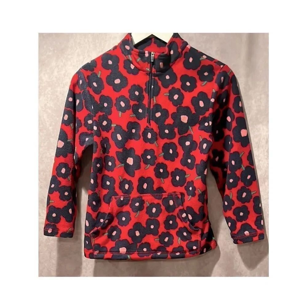 Hanna Andersson Red and Navy Floral Fleece size 140/ US size 10